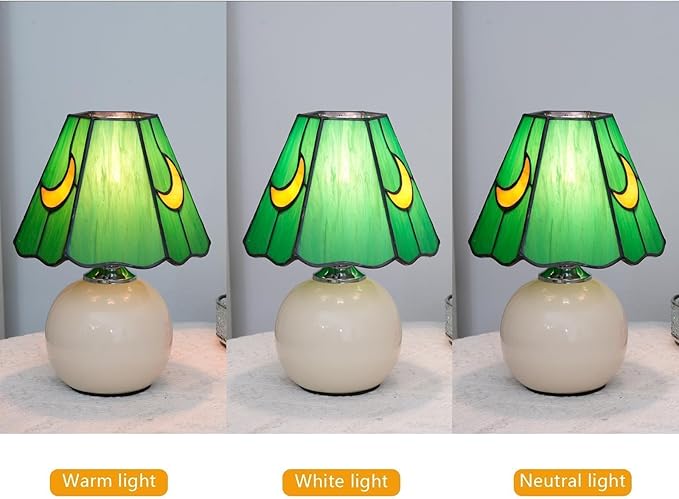 Mushroom Lamp Tiffany Lamp Stained Glass Table Lamp Moon Cute Small Bedside Lamps for Living Room Home Decor,Unique Aesthetic Home Living Room Decor Girls Women Birthday Day Gift,(Green)