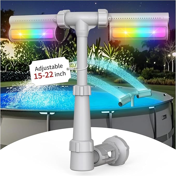 Klleyna Patented Swimming Pool Fountain with Lights - for Above&In-Ground Pools, Pool Waterfall with 7 Color LED Lights, Extend Pipe Water Cooler Sprinkler Sprayer Summer Party Decor (D- Led Lighted)