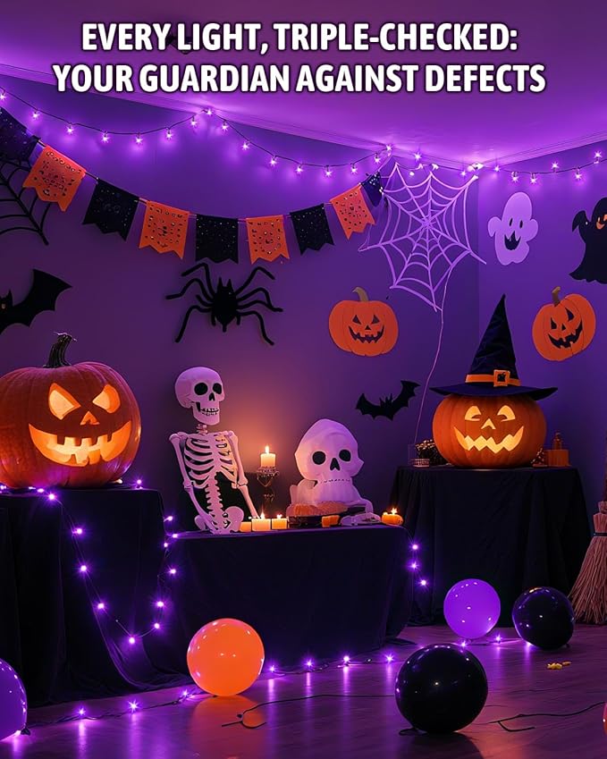 Halloween String Lights Battery Operated, Purple Fairy Lights with Timer Waterproof 9.8ft 30 LED Halloween Decorations for Outdoor Indoor Patio Party Garden Yard Decor 2 Packs