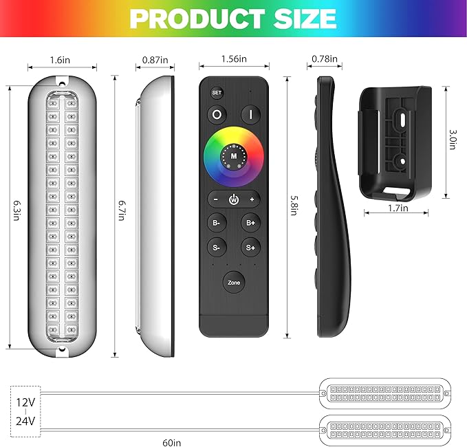 HUSUKU GT1 Underwater Boat LED Lights Marine Color Light Kit, 6.7" 2000LM RGB IP68 36LED 12V~24V 316 316 Stainless, Wireless Grouping & Control Auto Sync, Multi Color Light for Yacht Boat Deck Pontoon