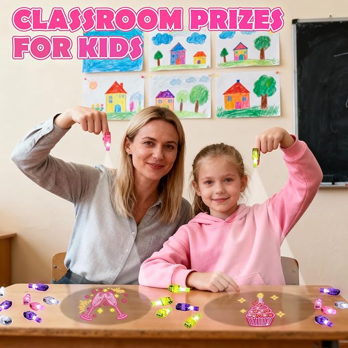 36 Pack Pink Party Favors LED Finger for Kids, Goodie Bags Stuffers, Glow in the Dark Pink Theme Birthday Party Supplies, Treasure Box Valentines Classroom Gifts