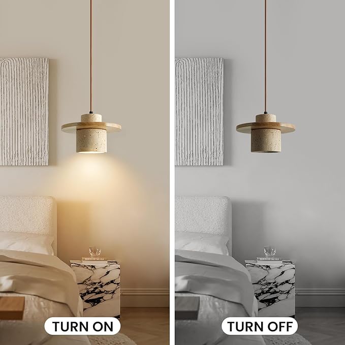 Japanese Wabi Sabi Pendant Light Nordic Natural Stone Chandeliers Concrete Simple Light Fixture for Dining Room Bedside Kitchen Island Hallway（Wood Color