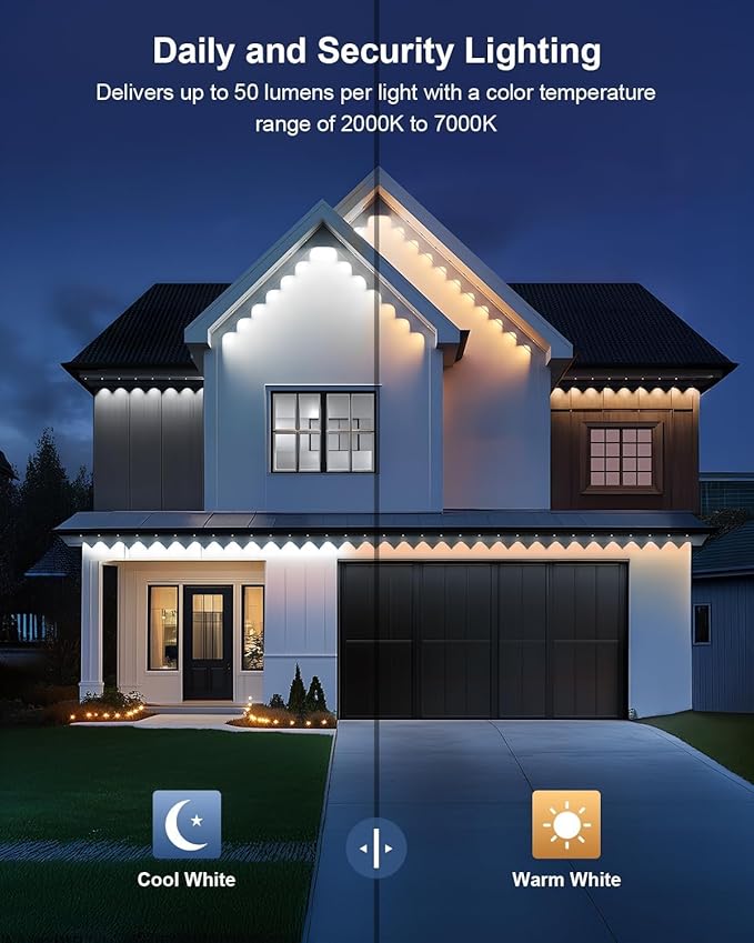 Permanent Outdoor Lights Pro,100ft RGB+IC Smart Outdoor Decor,App/Remote,Christmas,Halloween,Multi Scene Modes,IP67 Waterproof,Eaves Light with Daily & Holiday Party Decor,House Roof Lighting