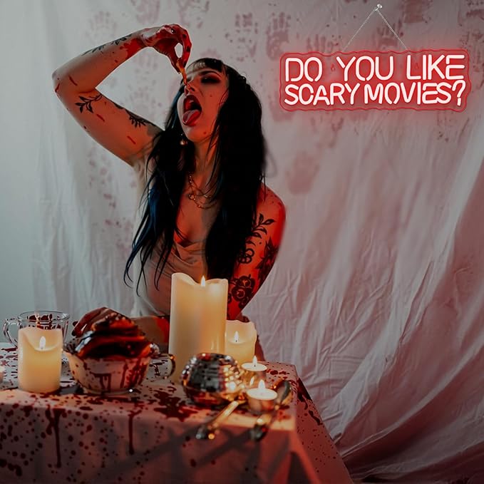 Do You Like Scary Movies Neon Sign Horror Cinema Neon Signs for Wall Decor LED Night Light for Escape Room Bar Club Party Teen Boy Man Cave Game Gothic Halloween Decoration