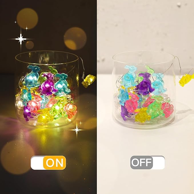 suddus Easter Bunny Battery Operated String Lights, 12.8ft 40LED Waterproof Colorful Easter Fairy Lights with Timer, Easter Lights String Led for Indoor, Tree, Mantle, Table, Outdoor, Spring Decor