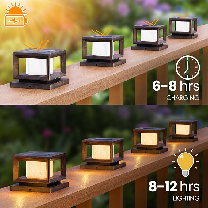 Mlambert 10 Pack Solar Post Lights Outdoor, Waterproof Fence Cap Lights for Deck, 4x4 6x6 Wooden Vinyl Outdoor Light with Shinning Effect, Brown