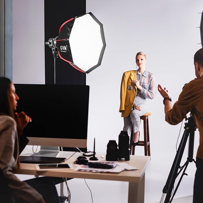 GVM 80W Video Light, Studio Lights for Photography, Softbox Lighting Kit with Bowens Mount, CRI97+ 5600K Colour Temperature , 22in Softbox, Tripod Stand, YouTube, Video, Wedding