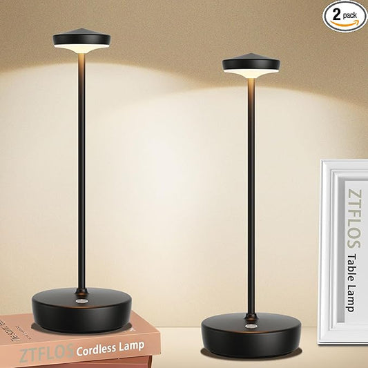 Cordless LED Table Lamp,Rechargeable 5000mAh Battery - Touch Control 3-Level Brightness with Memory Function,Portable IP54 Waterproof Desk lamp for Outdoor, Bars,Restaurants (2P Black)