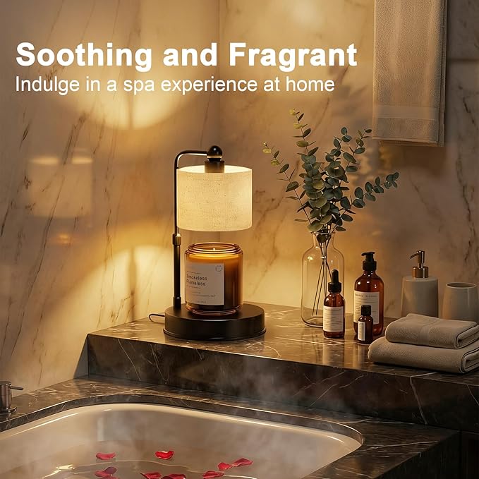 Candle Warmer Lamp with Timer, Modern Farmhouse Candle Warmer, Height Adjustable & Dimmable Electric Candle Warmer Lamp, Includes 2 Bulbs, Birthday Gift for Women, Mom, Housewarming