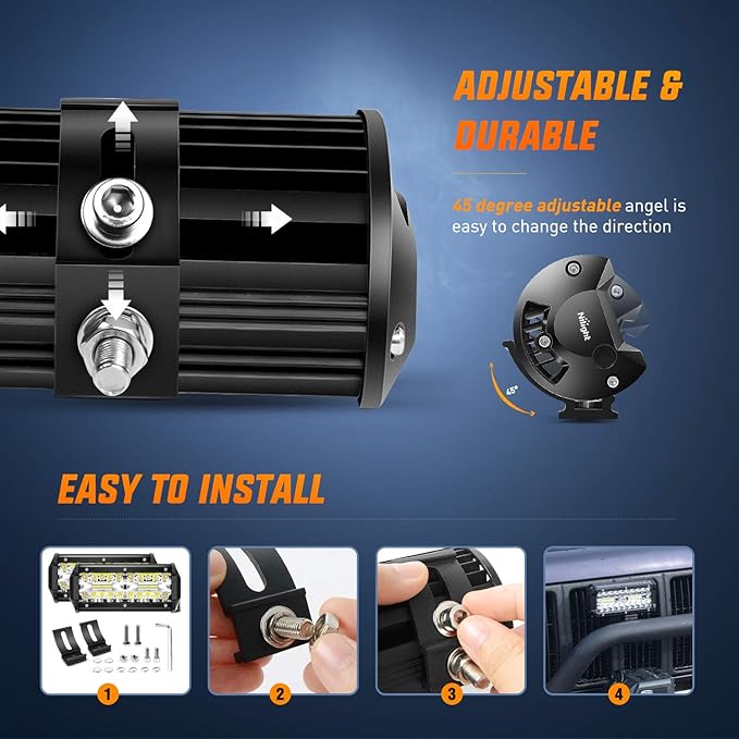 Nilight 18022C-B 6.5Inch 2PCS 6.5 Inch 120W Spot & Flood Combo Bar Driving Waterproof Led Work Light Triple Rows Off-Road Truck Car ATV SUV Jeep Cabin Boat, 2 Years Warranty