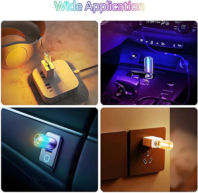 2 PCS Retro Car Lamps,Plug-in USB Led Interior Atmosphere Lights with Touch,7 Colors and 13 Modes Car Interior Light,Portable Mini LED Light for Cars,Bedroom,Hallway