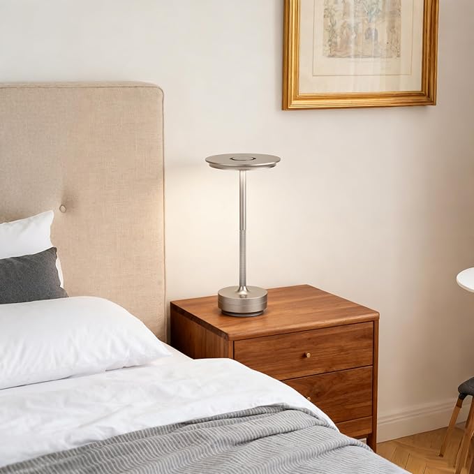 2-Pack Cordless Table Lamps Rechargeable - 5000mAh Battery Operated LED Table Light with Touch Stepless Dimming - Portable Silver Metal Outdoor Lamps for Patio, Restaurant, Dining