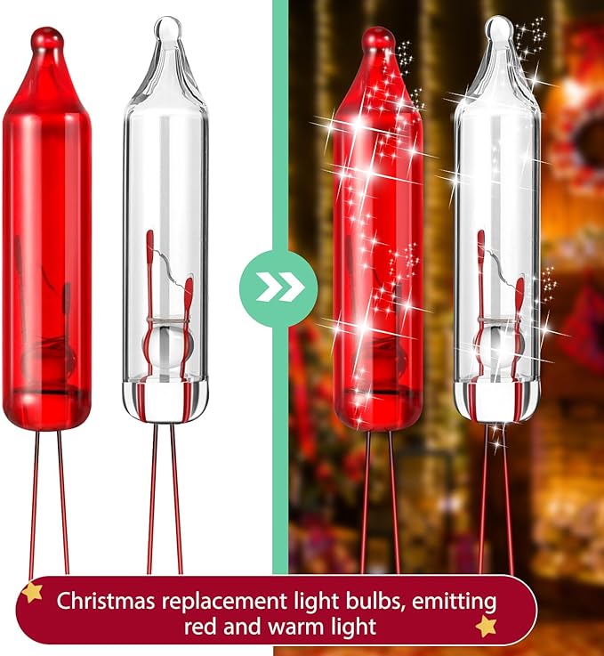 Mudder 500 Pcs Christmas Tree Replacement Light Bulbs 2.5v Christmas Light Bulbs Incandescent Xmas Decorative Replacement String Lights Outdoor Indoor(Red White)