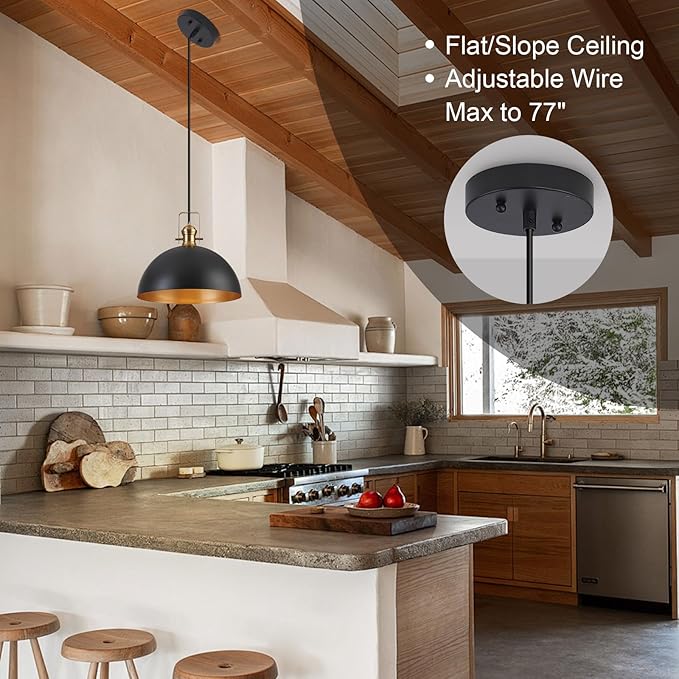 18 Inch Large Pendant Lights for Kitchen Island Matte Blacks Farmhouse Pendant Light fixtures Adjustable Height Dome Hanging Light for Dinning Room Bedroom Hallway,1 Pack