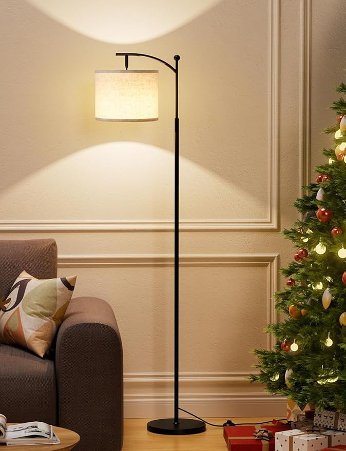 Ambimall 60" Floor Lamps for Living Room with 3 Color Temperatures, Standing Lamp Tall with Adjustable Linen Shade, Tall Lamps for Living Room Bedroom Office Classroom Dorm Room(9W Bulb Included)