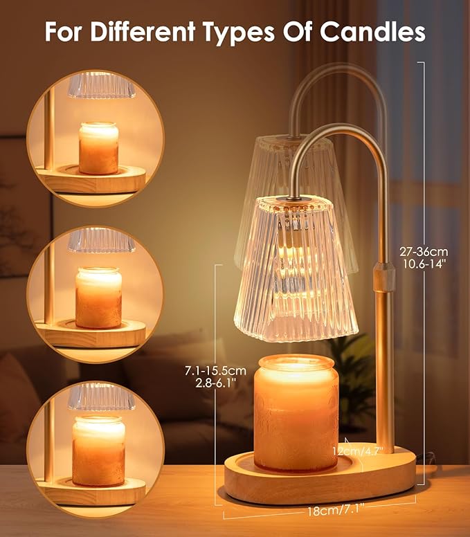 Candle Warmer Lamp with Timer - Electric Dimmer and Adjustable Height for Small Jar Scented Wax Melts - Includes 2 Bulbs for Home Birthday