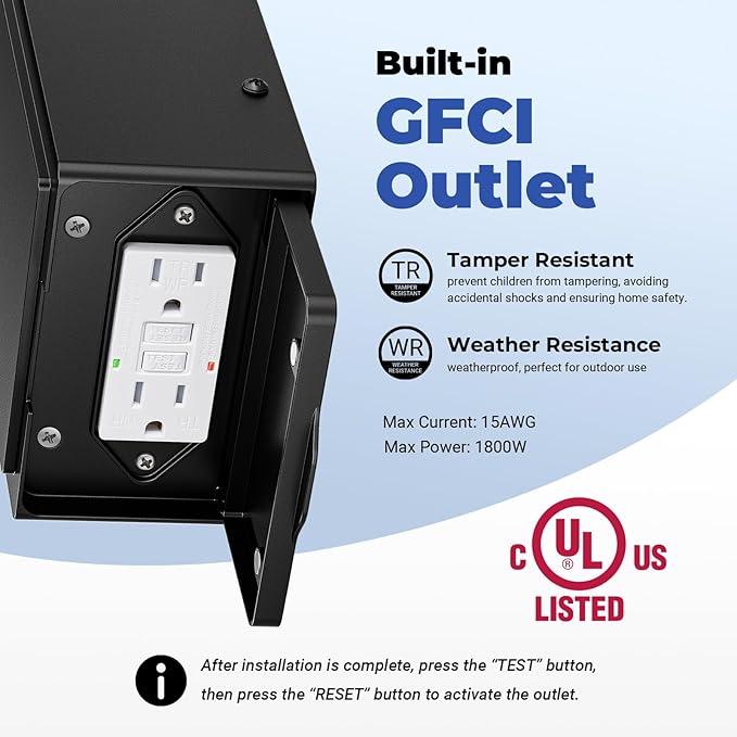 Black Dusk to Dawn Porch Light with GFCI Outlet, Anti-Rust Exterior Lights for House, Waterproof Outdoor Light Fixture with Outlet, Front Porch Light for Doorway, Yard, Patio, 100% Aluminum