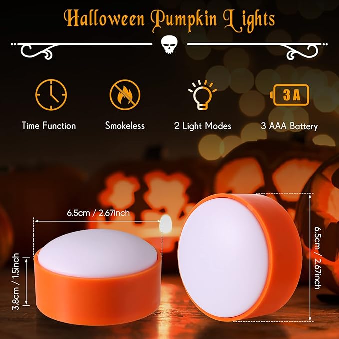 Riakrum 6 Pieces Remote Timer LED Lights with Remote LED Pumpkin Lights Battery Operated Lantern Bright Flameless Candle(Orange, White)