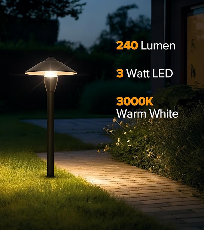 LUTEC 12V Low Voltage Pathway Lights, Die-cast Aluminum Pathway Lights with Connectors，IP65 Waterproof Outdoor Landscape Lighting, 3W 240LM Warm White 3000K for Path, Yard, Garden, 4 Pack