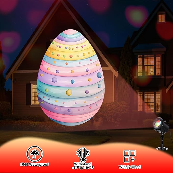 Easter Decorations Projector Light with 12 Film Slides 3 Holidays St. Patrick's Day Easter Valentine, Outdoor Waterproof Landscape Bunny Egg Decorative Lighting Projection Lamp for Party