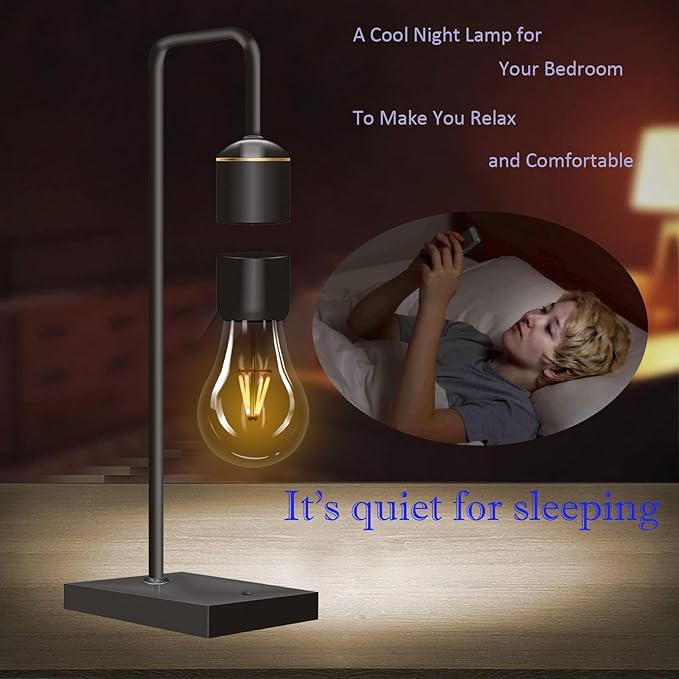 Magnetic Levitating Light Bulb Levitation Plastic Black Table Lamps Zero-Gravity Warm White LED Night Light Floating Lamp for Bedrooms Decoration Office Desk Toys Cool Festival Gifts