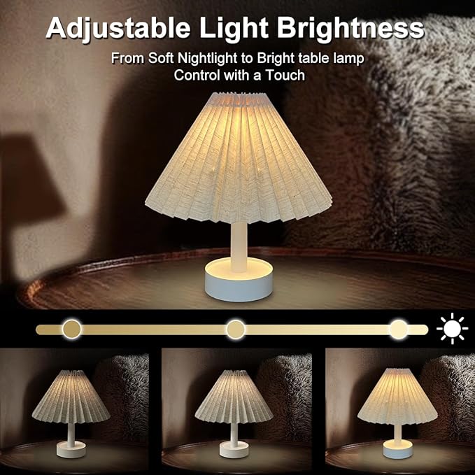 Table Lamp, Foldable Desk lamp with Stepless Dimming, 3 Color Modes, USB-C Rechargeable, Portable Bedside Desk Light for Home Office Reading Decorative (Beige)