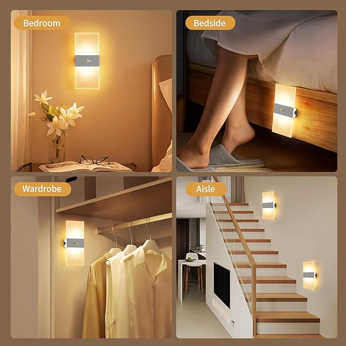 Motion Sensor Rechargeable Light, White LED Closet Light with USB-C Charging, Magnetic Mount, Auto On/Off for Hallway, Bathroom, Pantry, Under Cabinet, Battery Operated