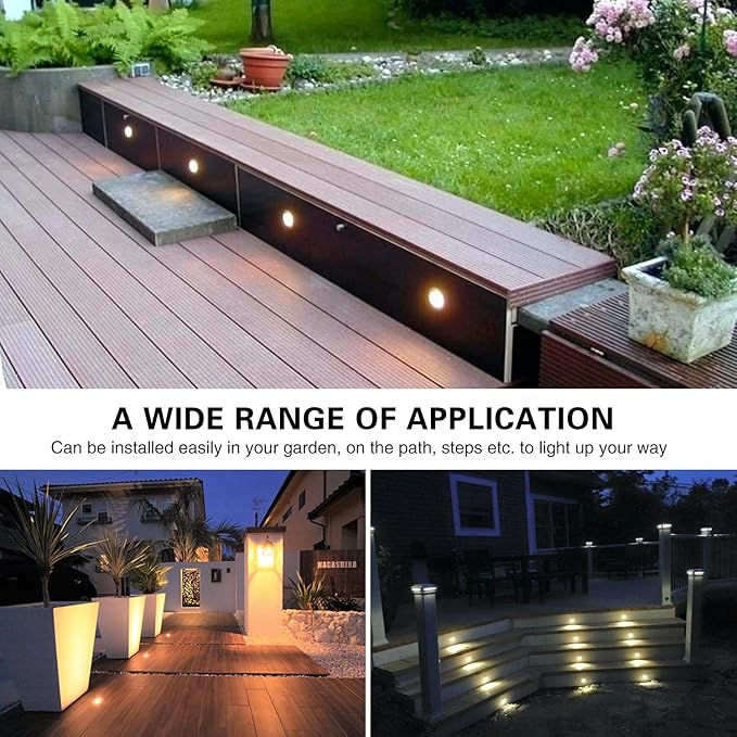 Led Deck Lights Outdoor Waterproof Low Voltage Stainless Steel 1W Outdoor Yard Garden Decoration Lamps Landscape Pathway Patio Step Stairs LED In-ground Lights Black Border(6pcs,Warm White)