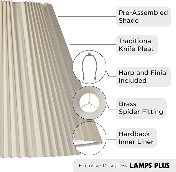 Eggshell Pleated Large Empire Lamp Shade 9" Top x 17" Bottom x 11.75" High x 12.25" Slant (Spider) Replacement with Harp and Finial - Springcrest