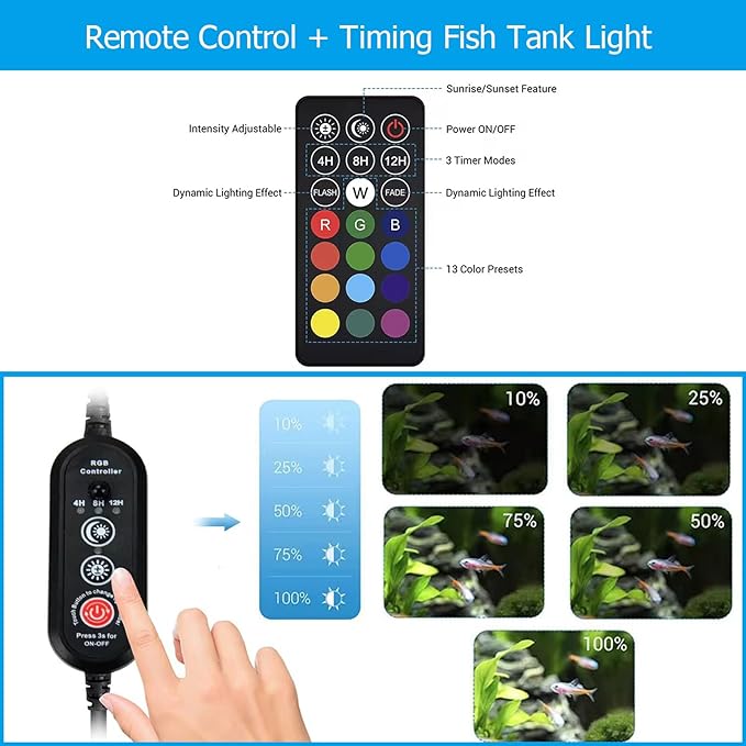 Submersible Aquarium Light,LED Aquarium Air Bubble Light,RGB Color Changing Brightness Adjustable Timing Waterproof Remote Control Fish Tank Light Bar,Aquarium Light Bubbler Wall,7inch