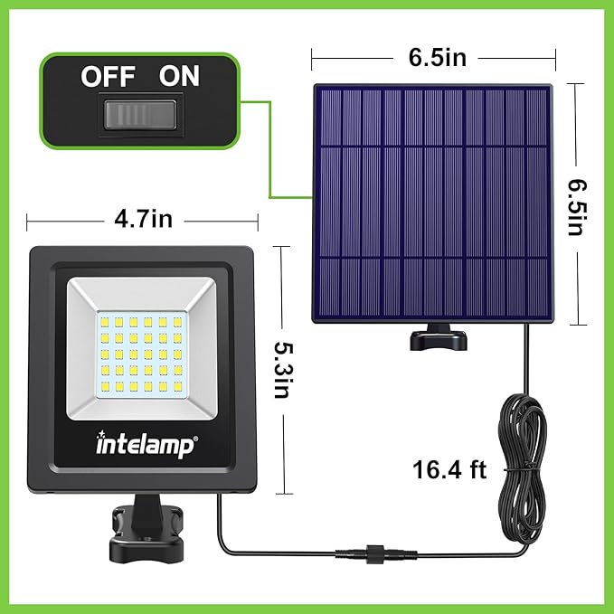 intelamp 4400mAh Solar Flood Lights, 2 Pack Outdoor Solar Security Light Dusk to Dawn Auto On/Off IP65 Waterproof Solar Powered Lights for Porch, Balcony, Yard, Garage, Barn, Garden