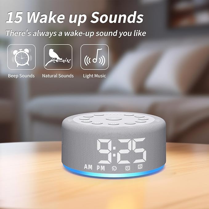Sound Machine Alarm Clock Brown Noise White Noise Machine Night Light with Dual Alarms Backup Battery 30 Sleeping Sounds for Baby Kids Adults 32 Level Volume 5 Timers 15 Wake Up Sounds Memory Function
