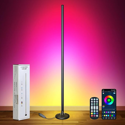 LED Floor Lamp Minimalist Style, with App & Remote Control, RGB 16 Million Colors, Dimmable, 68+ Scenes, Music Sync, Timer, Ideal Ambient Floor Lamps for Living Room, Bedroom, Gaming Room