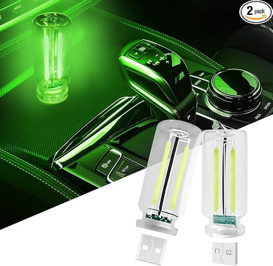 USB Light Touch Dimmable Retro USB Led Lights for Car,Mini USB Light Bulb Ambient Lighting for Car Bedroom Party Christmas Hallway Camping,Green 2Pack