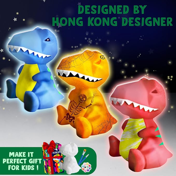 Goody King Paint Your Own Dinosaur Lamp Kit, DIY Night Light, Arts & Crafts for Teens Girls Boys, Painting Kit for Kids, Room Decorations, Christmas Crafts Birthday Gifts for Kids Ages 3 4 5 6 7 8 9