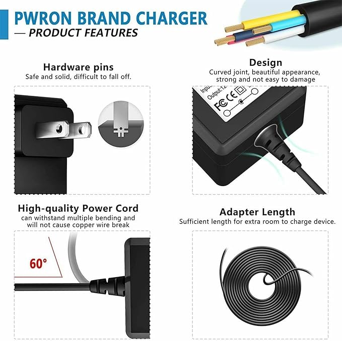 PwrON 24V AC Adapter Charger for Govee H6078 RGBIC Floor Lamp LED Wi-Fi App Control Smart lamp Power Supply Cord Mains PSU