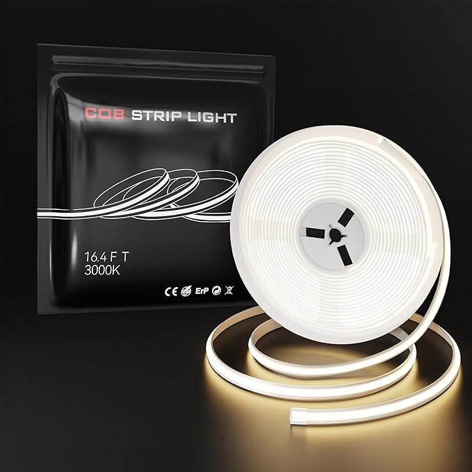 CtrlCV FCOB LED Strip Light Waterproof IP68 24V 16.4ft 3000K Warm Light High CRI Waterproof and Rainproof Neon Light, Suitable for Outdoor Garden Indoor Lighting Decoration