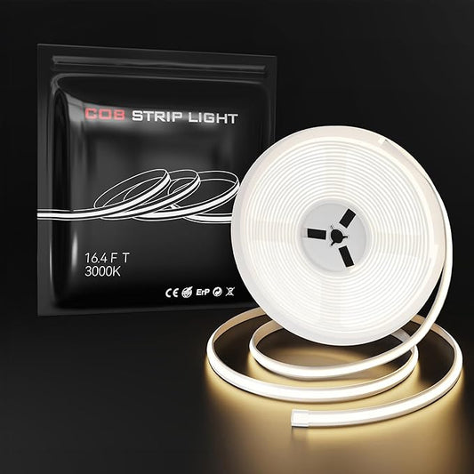 CtrlCV FCOB LED Strip Light Waterproof IP68 24V 16.4ft 3000K Warm Light High CRI Waterproof and Rainproof Neon Light, Suitable for Outdoor Garden Indoor Lighting Decoration