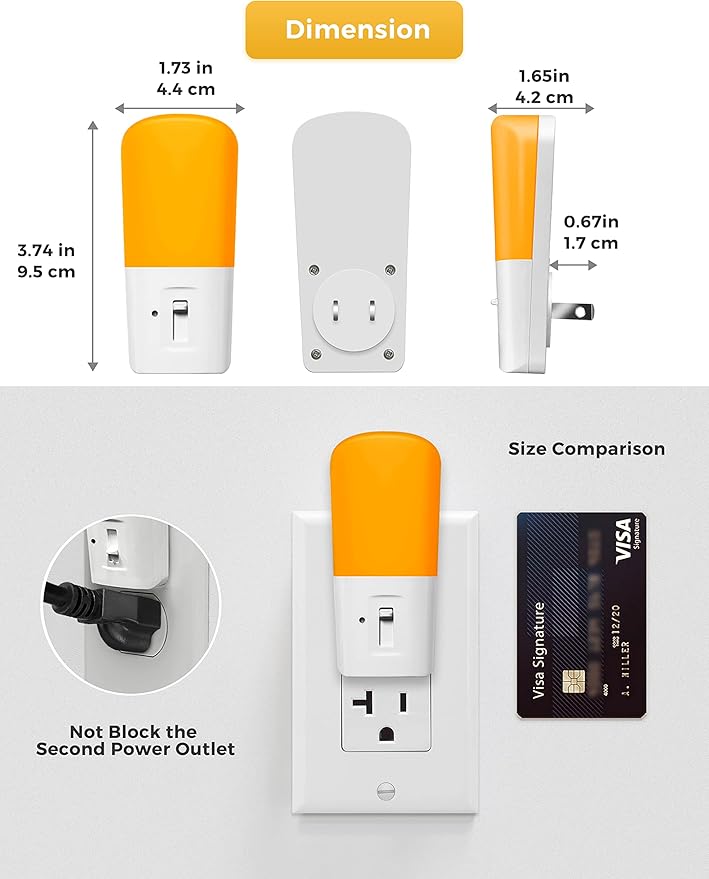 L LOHAS LED Amber Night Light, Dimmable Plug in Yellow Night Light with Dusk to Dawn Sensor, Kids Night Lights for Bedroom, 5-80LM Suit for Nursery, Hallway, Stairway,Bedroom, Bathroom, 2Pack