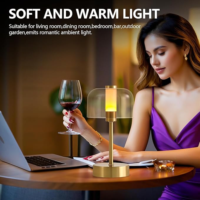 Rechargeable Cordless Table Lamp,Portable Modern LED Night Light,Battery Operated Lamp,3 Color Stepless Dimming Up,for Restaurant/Bedroom/Bars/Outdoor Party/Camping/Coffee Shop