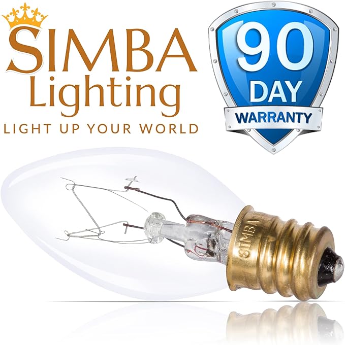 Simba Lighting C7 7W Replacement Bulb (6 Pack) for Night Light, Clear Candle Shape, 120V, E12 Candelabra Base, Dimmable, 2700K Warm White
