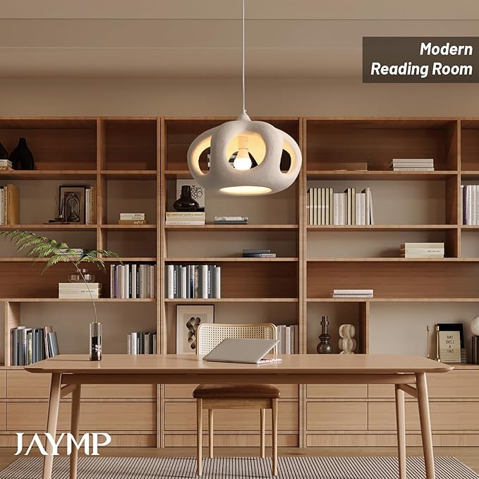 JAYMP Hollow-Out Shape Pendant Light Fixture for Dining Room Kitchen Island Hallway Restaurant Modern Hanging Lamp E26 Base Japanese Style Lighting Fixture, 1 Pack, Matte White, 40cm/15.7in