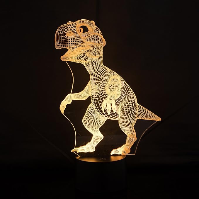 Wiscky Dinosaur Toys 3D Night Light Lamp - Children Kids Gift for Boys, 7 LED Colors Changing Lighting, Touch USB Charge Table Desk Bedroom Decoration, Cool Gifts Ideas Birthday Xmas for Baby Friends