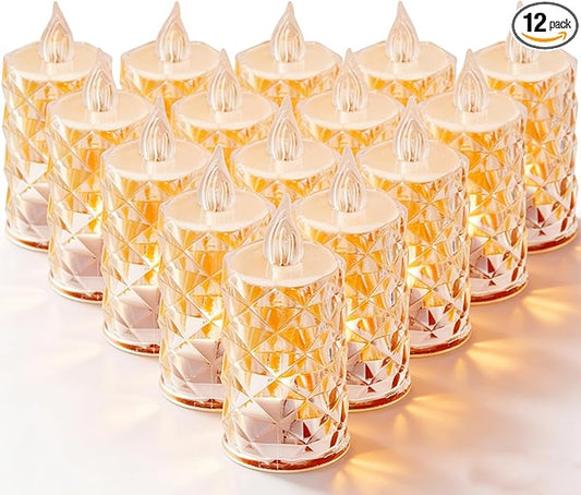 12 Pack Flameless Candles, Battery Operated with 200+ Hour Runtime, Realistic Crystal Type LED Lights for Dining Table, Valentine‘s Day, Halloween, Christmas Home Decor