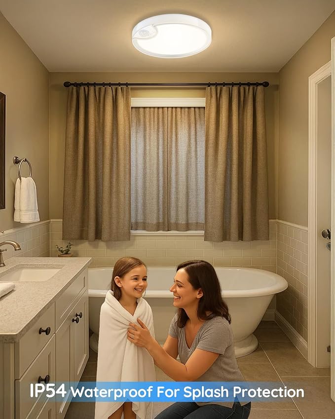 TOOWELL Rechargeable Motion Sensor Ceiling Light: Battery Operated Shower Light Waterproof, Wireless Closet Lights Indoor, Motion Sensor Lights for Closet Shower Bathroom Porch 500LM, 2 Pack