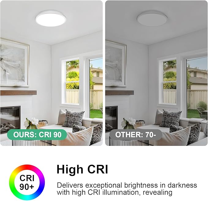 DELIPOP 2 Pack 12 Inch Ceiling Light, 24W Dimmable & 3000K-4500K-6000K 3 Color Selectable Ceiling Light for Indoor/Outdoor, Round Light Fixture for Bathroom, Bedroom, Kitchen, Hallway, Balcony