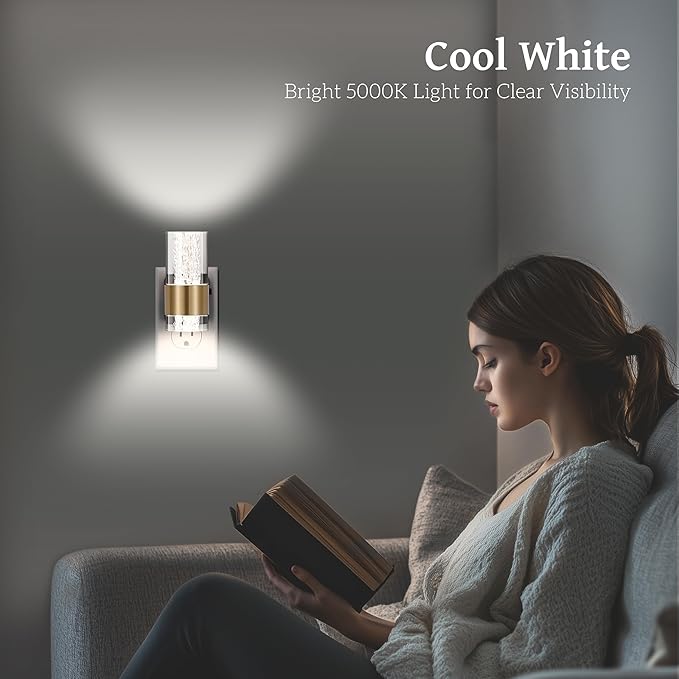 LED Night Lights Plug into Wall, Dimmable Night Light with Dusk to Dawn Sensor, Adjustable Brightness, Plug in Nightlight for Bathroom, Bedroom, Hallway, 2 Pack
