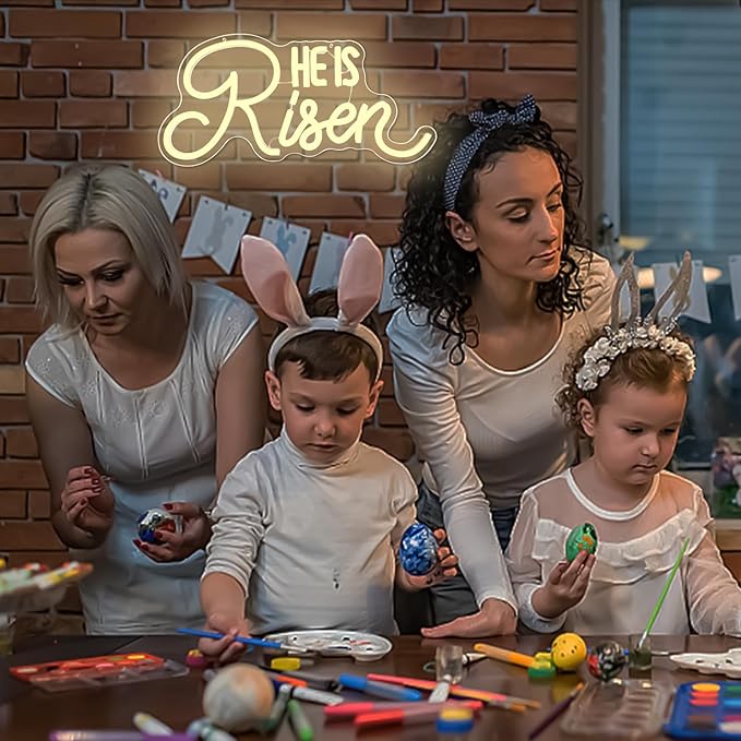 He Is Risen Neon Sign Easter Neon Signs for Wall Decor Jesus Led Sign USB Neon Lights for Bedroom Christmas Party He Is Risen Easter Decor