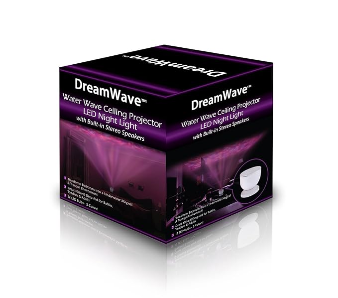 Soothing & Relaxing Ocean Wave Projector LED Night Light with Built-in Stereo Speakers / (12 LED Bulbs - 8 Colors)