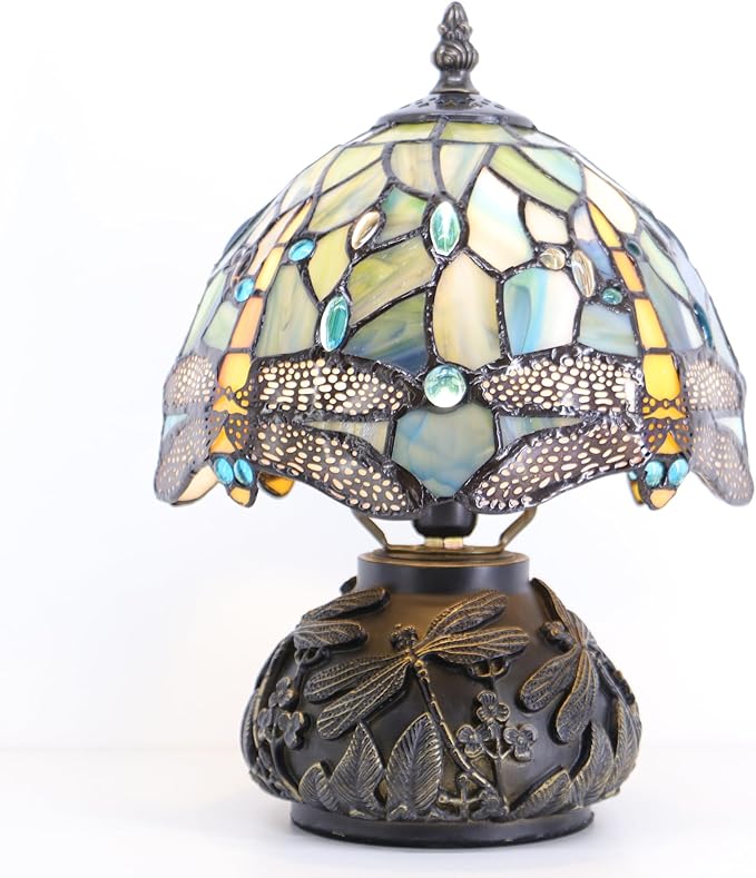 Small Tiffany Mushroom Table Lamp,Mini Memory Sympathy Antique lamp 8X11 Inch (Brown Dragonfly)